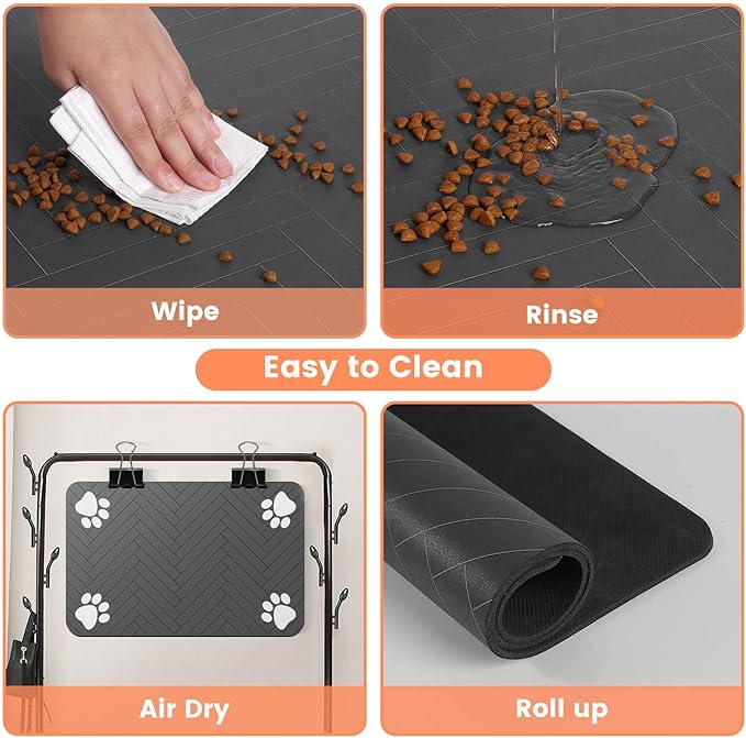 Pet Feeding Mat-Absorbent Pet Placemat for Food and Water Bowl, with Waterproof Rubber Backing, Quick Dry Water Dispenser Mat for Dog and Cat (16"x24", Blue)