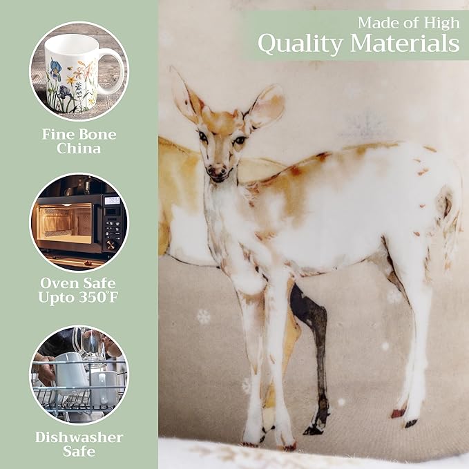 Maison d' Hermine Coffee Mug with Handles Fine Bone China Mugs Pack of Two Tea Cups for Hot Beverages Cappuccino Latte Home Restaurant Office Perfect for Gift (Deer In The Woods, 15 Ounce)