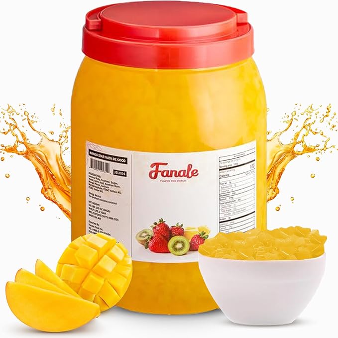 Fanale Coconut Jelly Topping nata de coco for Bubble Tea 8.3 lb | Mango Jelly | for Boba Tea, Smoothies, Slushes, Desserts | 8.3 pound (Pack of 4) | JEL003-CS