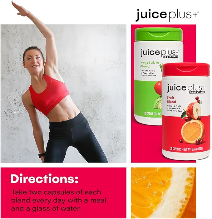JuicePlus+ Fruit and Vegetable Blend: for Solid Nutritional Foundation - Boost Family's Health with 20 Fruits & Veggies Plus Plant Nutrients - Prepacked 2 Bottles (60 Servings of Fruit, 60 of Veg)