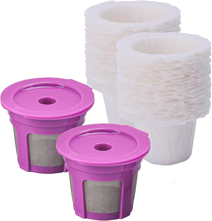 200 Count Disposable Coffee Paper Filters with 2 Pack Reusable K Cups Filters,Compatible with Keurig Brewers Single Serve 1.0 and 2.0