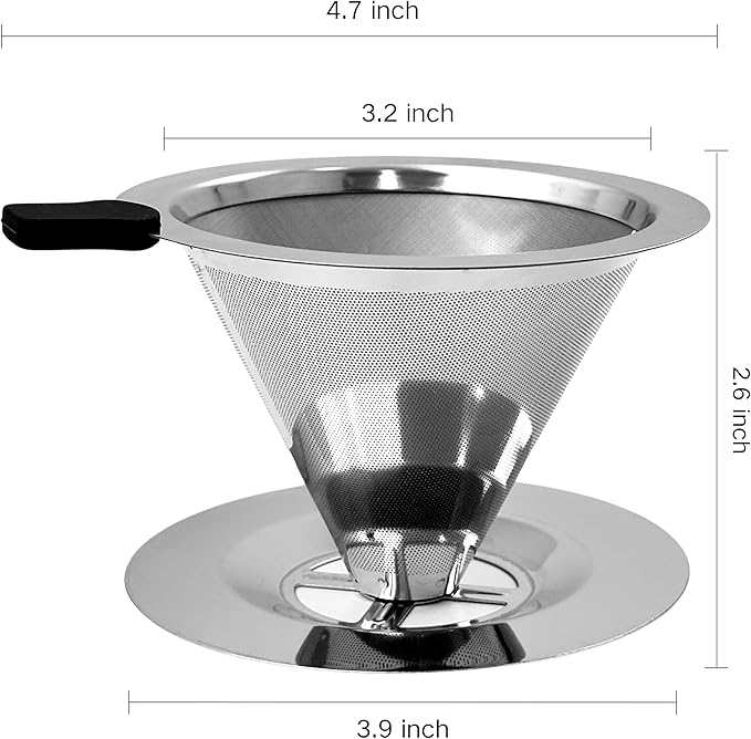 Pour Over Coffee Dripper, Reusable Stainless Steel Drip Cone Coffee Filter Double Layer Fine Mesh, Portable Coffee Maker for Eco-Friendly Brewing Paperless 1-2 Cup Solution
