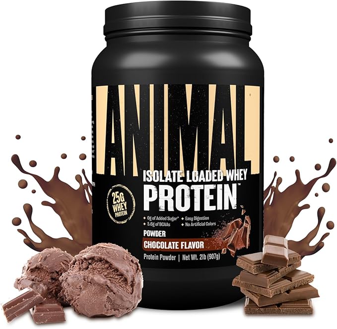Animal Whey Isolate Protein Powder - Loaded for Pre & Post Workout Muscle Builder and Recovery with Digestive Enzymes for Men & Women - 25g Protein, Great Taste, Low Sugar - Chocolate 2 lbs