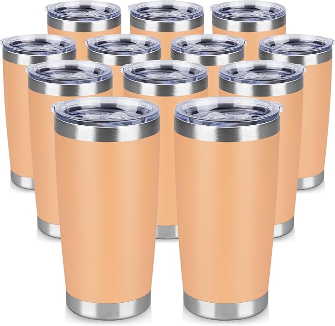 20 oz Tumbler Stainless Steel Tumblers Bulk with Lid Double Wall Insulated Coffee Tumbler Cups for Hot & Cold Drinks Powder Coated Travel Coffee Tumbler Mug Metal (Cream Orange, 12 pack)