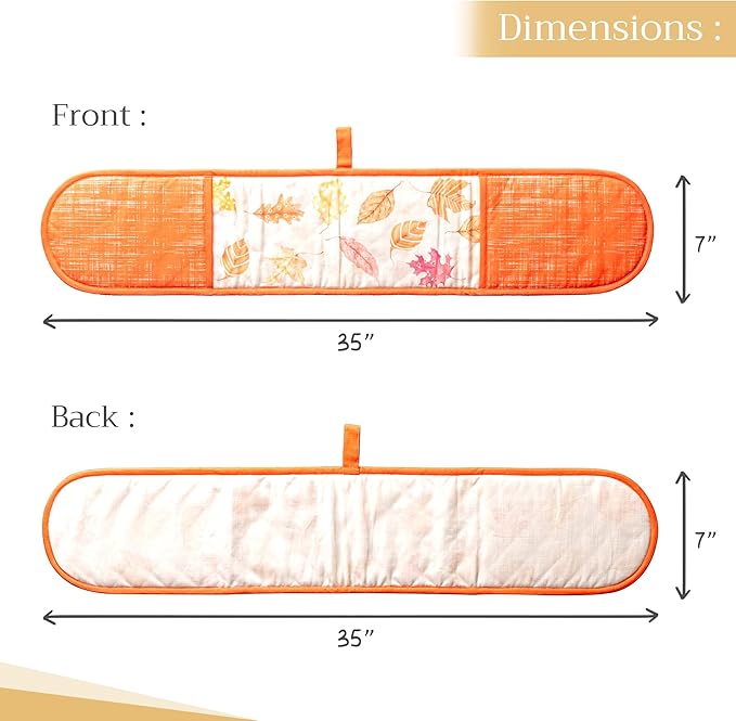 Maison d' Hermine Double Oven Mitts 100% Cotton 7"x35" Double Oven Mitt Heat Resistant BBQ Cooking Gloves with Loop, Baking, Grilling, Home, Kitchen, Handling Hot Pans (Colors of Autumn)