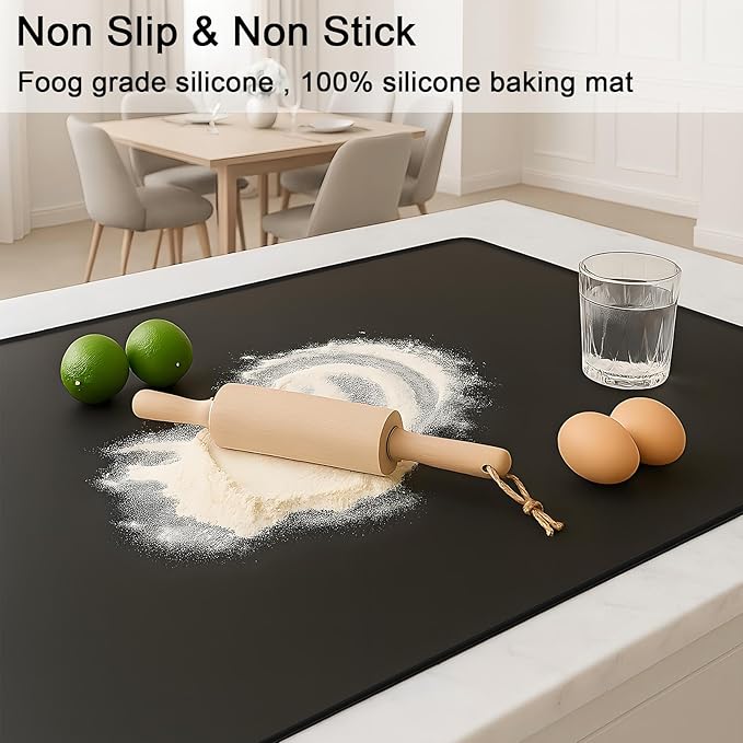 Silicone Baking Mat 35.4"x23.6" Food Grade Silicone Mats for Kitchen Counter Large Countertop Protector Mat with Edge Heightening Non-slip Heat Resistant Mats for Countertop Easy Clean(Black)
