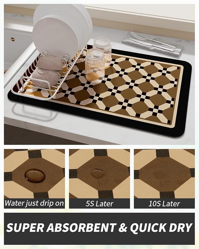 AMOAMI Coffee Mat Hide Stain Rubber Backed Absorbent Dish Drying Mat for Kitchen Counter - Fits Under Coffee Maker or Machine - 16X24