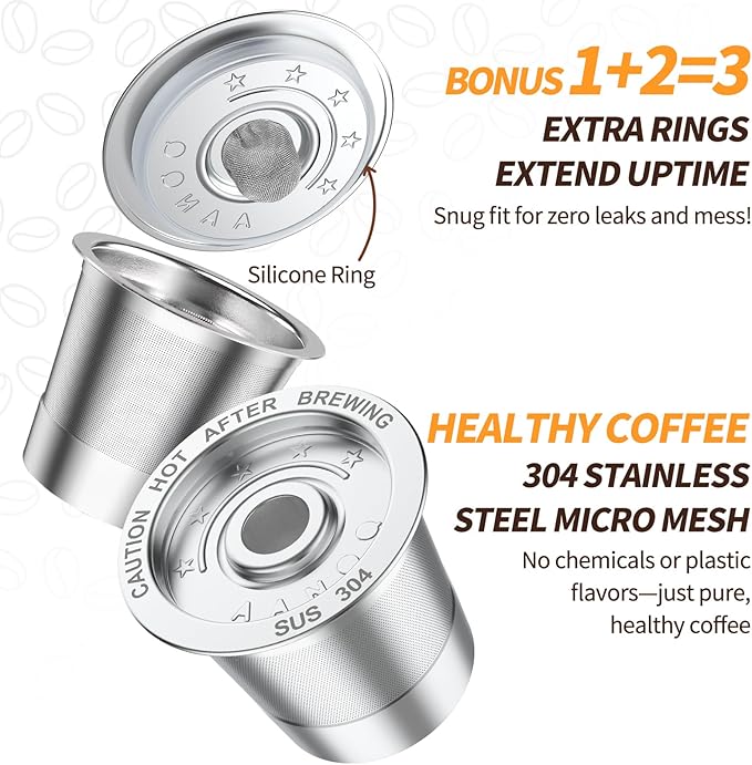 2 Pack K Cup Reusable Coffee Pods for Keurig: Stainless Steel Refillable K Cup - Reusable Coffee Filter for Keurig 1.0 Coffee Maker, Permanent, Eco-Friendly, BPA-Free