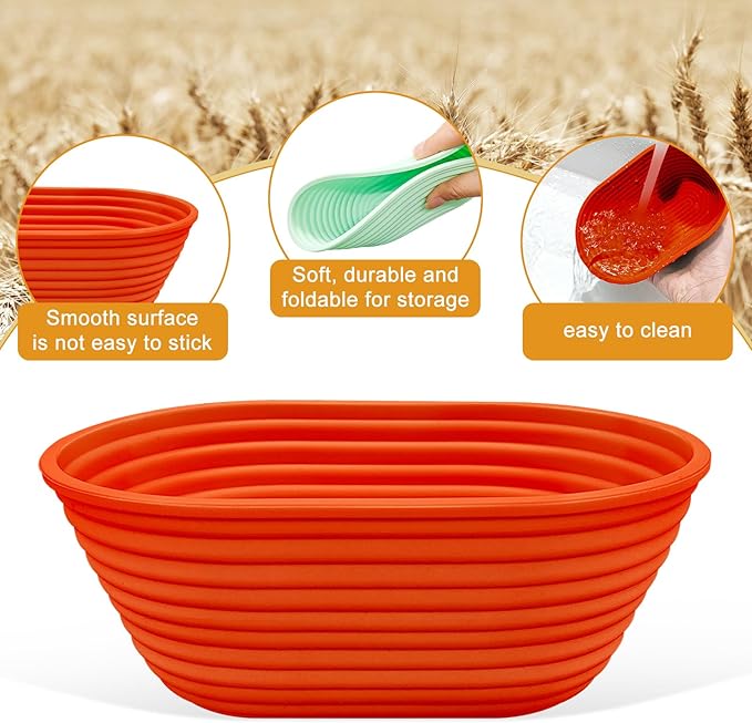 Silicone Banneton, Sourdough Bread Baskets (Set of 6, 6.5 Inch), Oval Proofing Bread Bowls with Starter Kit, Bread Making Baking Supplies