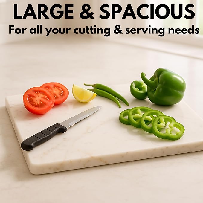 Marble Pastry & Cutting Board – 10x14 Inch Natural Stone Slab with Non-Slip Feet for Dough, Cheese, Baking, Serving, Charcuterie, Trivet – Easy to Clean Gift Tray.