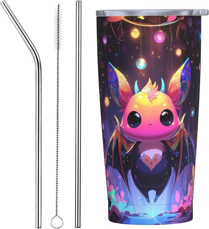 Bat Tumbler with Lid and Straw 20oz Coffee Tumblers Leakproof Stainless Steel Travel Mug Vacuum Insulated Cup for Iced and Hot