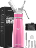 Whipped Cream Dispenser,Aluminum Cream Whipper 500mL/1 Pint,3 Decorating Nozzles,1 Brush, 1 Storage Bag,Homemade Whipped Cream Maker,Pink