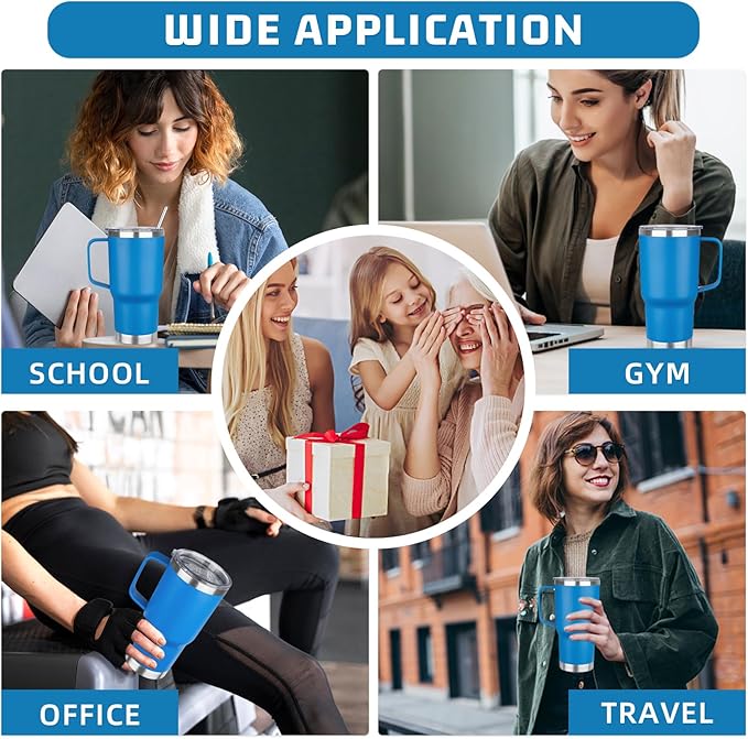 20 oz Tumbler with Handle Stainless Steel Insulated Coffee Mug Tumbler with Lid and Straw Double Wall Vacuum Insulated Coffee Mug Leak Proof Travel Mug Tumbler for Hot and Cold Drink (Sea Blue,1pack)