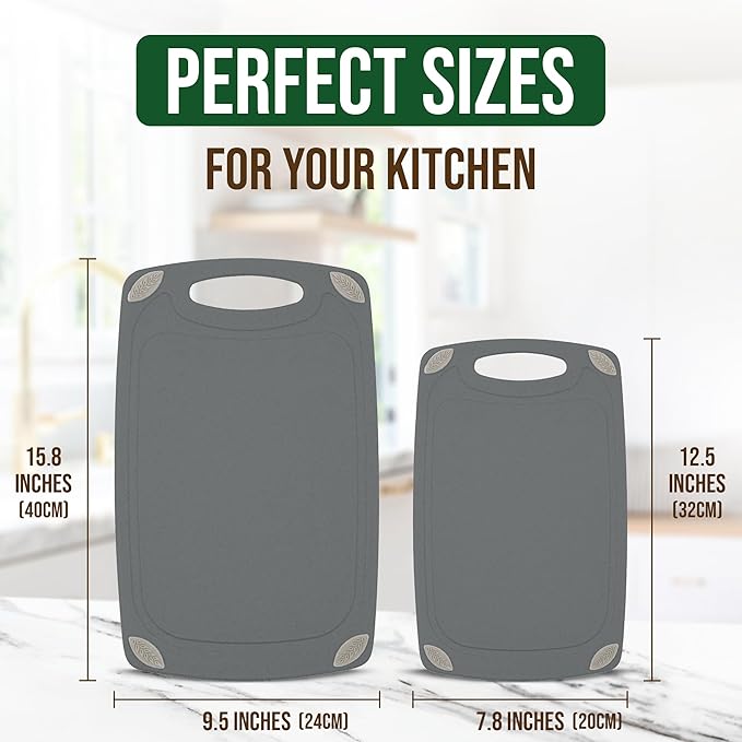 2-Piece Reversible Cutting Board Set Made from Natural Food Grade Wheat Straw Material - Eco-Conscious Alternative to Plastic - Gluten Free & BPA Free Chopping Boards for Kitchen