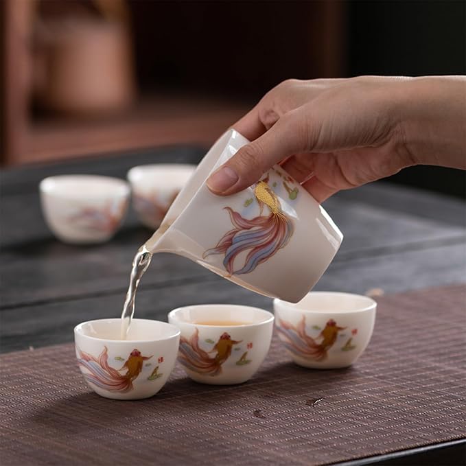 ICHAG Chinese Tea Set, Gongfu Tea Sets for Adults, China Gaiwan Teaset, 14-Piece Yangzhi Jade (茶具) Porcelain Set with Tea Pet, Portable Travel Teaset for Home, Outdoor, Office Gifts (White)