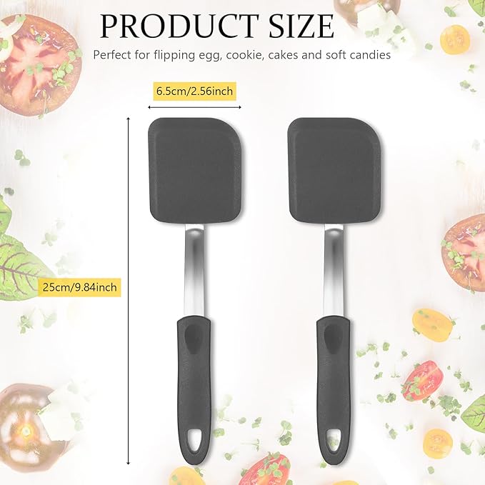 Silicone Cookie Spatula Turner 2 Pack Mini Brownie Spatula Flexible Kitchen Small Silicone Turner for Nonstick Cookware Heat Resistant No Scratch Flipper for Egg Pancake(Grey)