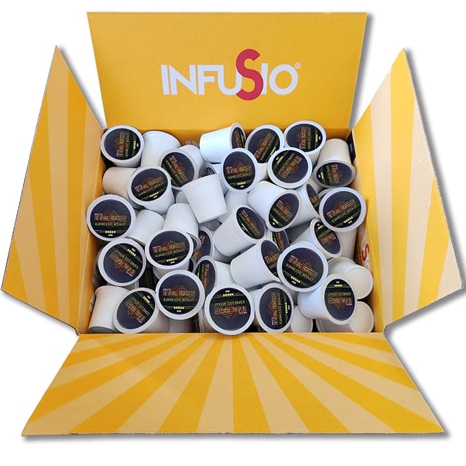 InfuSio Coffee Pods – 96 Count, Espresso Roast (Dark Roast Coffee) Single Serve Coffee Pods for Keurig K Cup® Brewers, Compatible with Keurig 2.0 Brewers