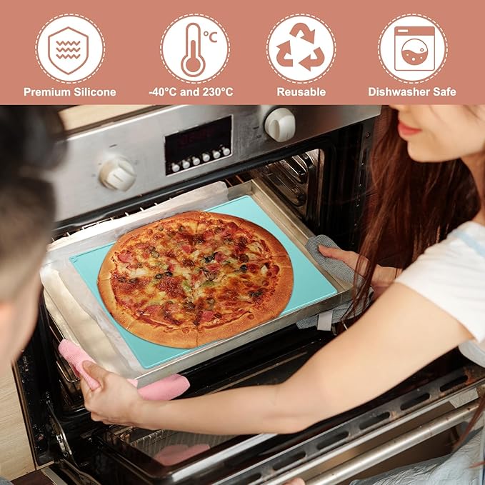 uxcell Silicone Pastry Mat, 19.7" x 15.8" Silicone Baking Mat with Measurements, Non-Stick Dough Rolling Mat for Making Pastry Cookies Bread Pizza Green