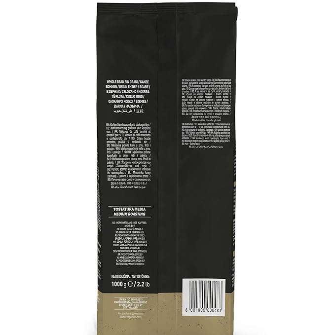 Caffe Vergnano 1882 Antica Bottega Whole Bean Arabica Medium Roast Espresso, 2.2 lbs Bag - Italian Coffee Beans with notes of Chocolate, Nuts & Caramel, Intensity 5/10-1000g Bag (2 Pack)