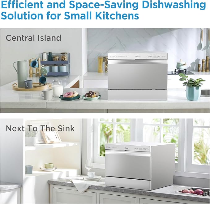 Midea MDC22P2ASS Countertop, Portable Place Settings & 6+2 Washing Cycles. Energy Star Dishwasher, Dish Washer for Dorm, RV& Apartment, Sliver, Silver