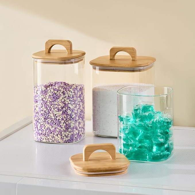 Sweejar 4 qt Large Jars with Bamboo Lids, 1 Gallon Glass Candy Jar with Lid, Sugar/Flour Storage Containers, 128 oz Big Glass Canisters with Airtight Lid, 2 Pack