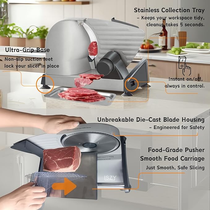 Meat Slicer, Electric Meat Slicer Machine for Home with 2 Removable 7.5'' Blades ETL Certified, Adjustable Thickness Deli Food Slicer-Meat Cutter Machine for Bread Cheese (180W Meat Silcer)