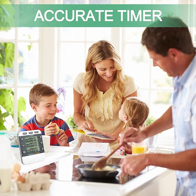 Photect 2-Piece Digital Dual Kitchen Timer, 3 Channels, Count UP/Down, Cooking Timer with Magnetic Back, Loud Alarm, Large Display, Countdown Hour Meter for Cooking, Classroom, Kids, Teacher, Study