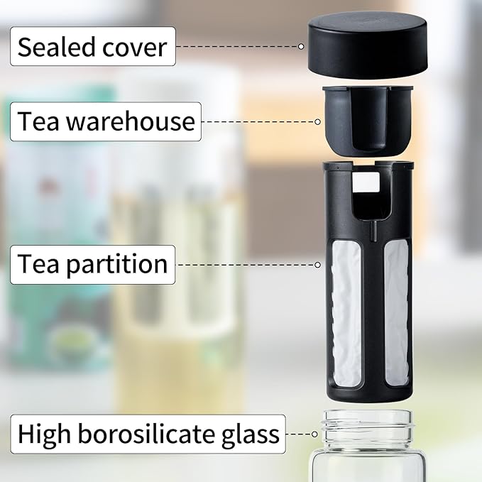 19oz Cold Brew Bottle, Cold Brew Maker with Removable Filter, BPA - Free Portable Cold Brew Tea Bottle for Iced Tea, Cold Brew & Fruit Infusion (Black)