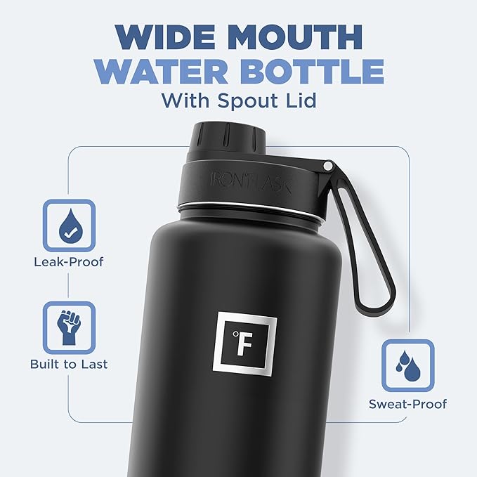 IRON °FLASK Camping & Hiking Hydration Flask with 3 Lids - Stainless Steel, Double Walled & Vacuum Insulated Water Bottle - Leak Proof & BPA Free (Cashmere Cream, Spout - 40 oz)