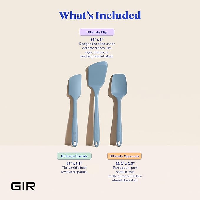 GIR: Get It Right 3 Piece Silicone Utensil Set - Spatula, Flip & Spoonula - Non-Stick, Heat Resistant & Dishwasher Safe - Silicone Kitchen Utensils - BPA & BPS Free - Slate Spatula Set