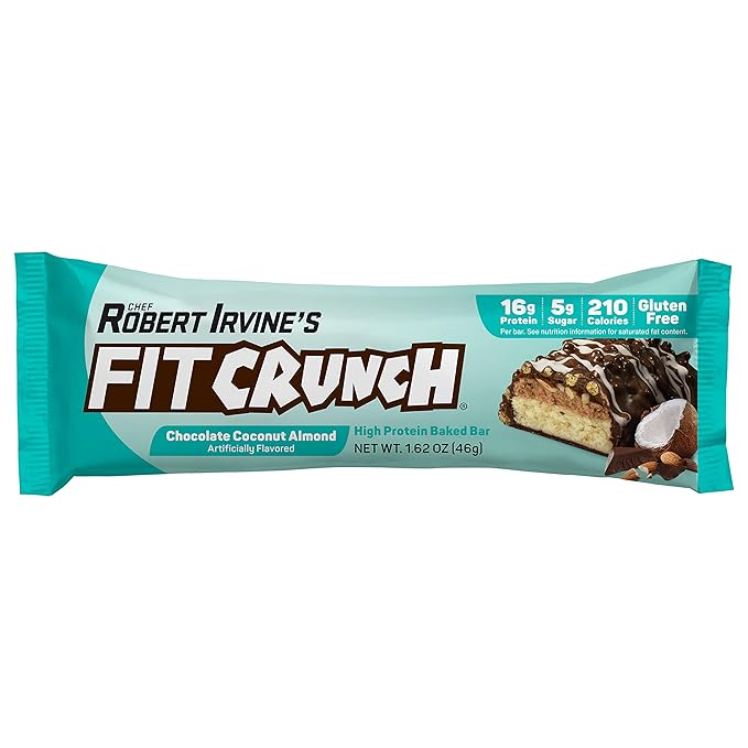 FITCRUNCH Snack Size Protein Bars, 6-Layer Baked Bar, 5g of Sugar & Soft Cake Core (9 Bars, Chocolate Coconut Almond)