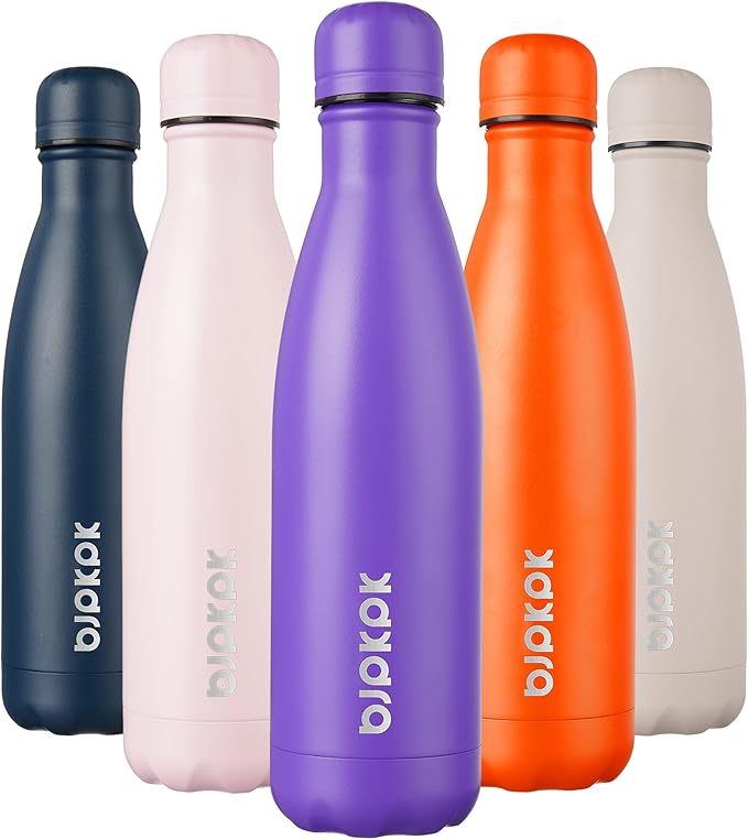 BJPKPK 17oz Insulated Stainless Steel Water Bottles,Sports Water Bottles Keep Cold for 24 Hours and Hot for 12 Hours,BPA Free for Travel,Purple cap