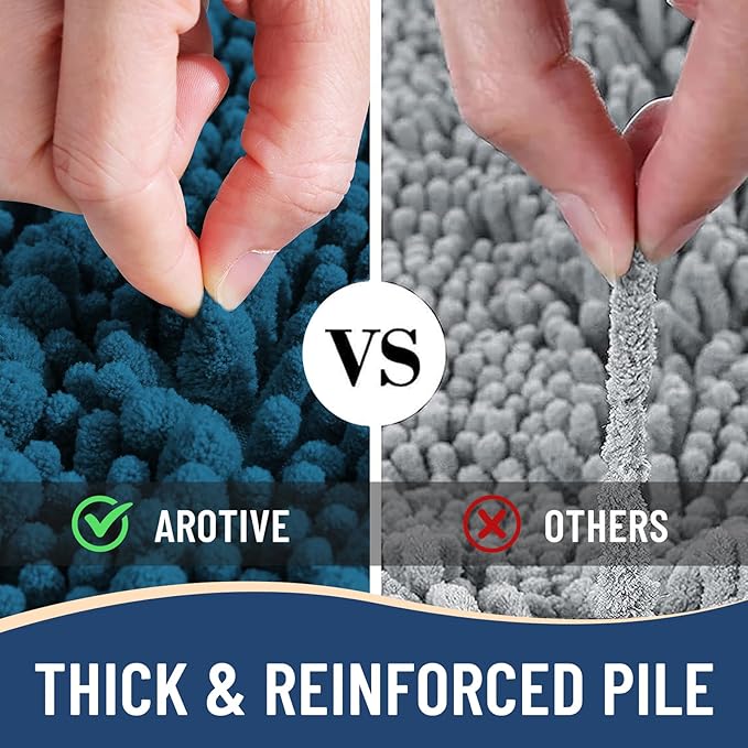 Arotive Luxury Chenille Bathroom Rug Mat, Extra Soft Thick Absorbent Shaggy Bath Rugs, Non-Slip Machine Wash Dry, Plush Bath Mats for Bathroom, Shower and Tub, 34x21, Peacock Blue