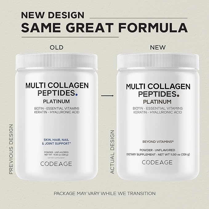 Codeage Multi Collagen for Women & Men Biotin 10000mcg Keratin, Protein Powder Vitamin C B6 D3, Hyaluronic Acid, Niacin - Hydrolyzed Collagen Coffee Creamer 5 Types - Unflavored - Non-GMO - 11.5oz