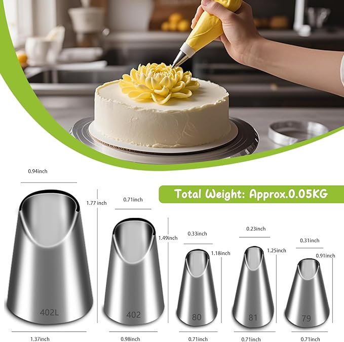 Suuker Rose Flower Piping Tips Set, Stainless Steel Chrysanthemum Nozzles, Crinkle Cream Laminating Nozzle Cupcake Pastry Tool For Decorating Cake Tulip Pastry Nozzle Baking Forms Pastry (5 Pieces)