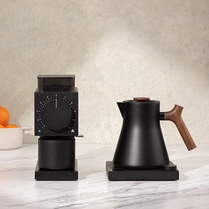 Fellow Corvo EKG Pro Studio Edition Electric Tea Kettle - Quick Heating, Precise Temperature Control, Scheduling, Built-in Brew Timer - Matte Black with Walnut Handle - 0.9 Liter
