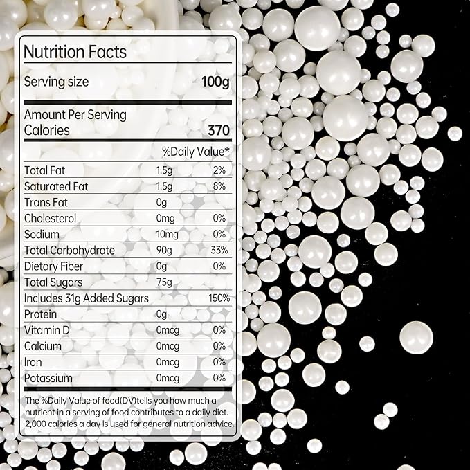 Edible White Pearl Sugar Sprinkles for Cake Decorating, Candy Pearls Cupcake Toppers, 150g/5.29oz, Mix Sprinkles, Baking Cake Decorations, Easter, Wedding Party Chirstmas Supplies