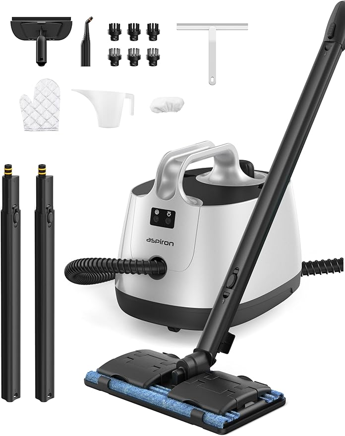 Steam Cleaner, 293°F 58 PSI Powerful Multipurpose Handheld Steam Mop for Home Use, 21 Attachments, 50Oz Capacity, Heavy Duty Steamer for Carpets, Floors, Cars, Tiles, Crack Cleaning, Grey