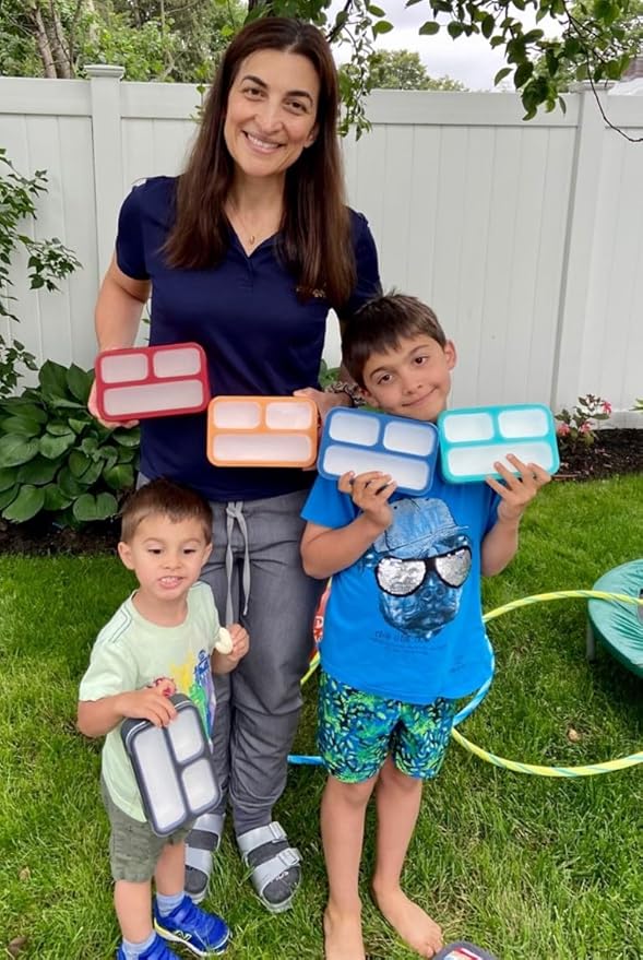kinsho Glitter Bento Snack Containers with Lids, Mini Bento-box Lunch-Box for Toddler Daycare and Small Kids, Travel Meal Container, Leak-proof 2 pack Set, Pastel Blue + Teal Sparkle