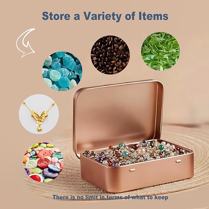 Small Metal Box With Lid-Cookie Tins Metal Tins With Lids Lens Wipes Storage Container Mini Portable Box,Empty Hinged Tin,For Organize Mint Candy Jar,Sewing (Rose Gold, 6 Pcs 3.7" x 2.4" x 0.8")