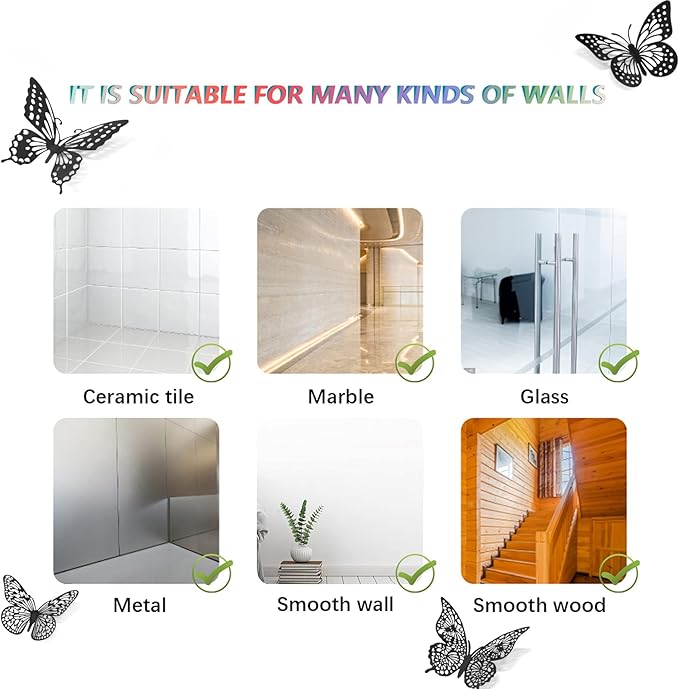 SAOROPEB 3D Butterfly Wall Decor 48 Pcs 4 Styles 3 Sizes, Gold Butterfly Decorations for Butterfly Birthday Decorations Butterfly Party Decorations Cake Decorations, Removable Stickers (Black)