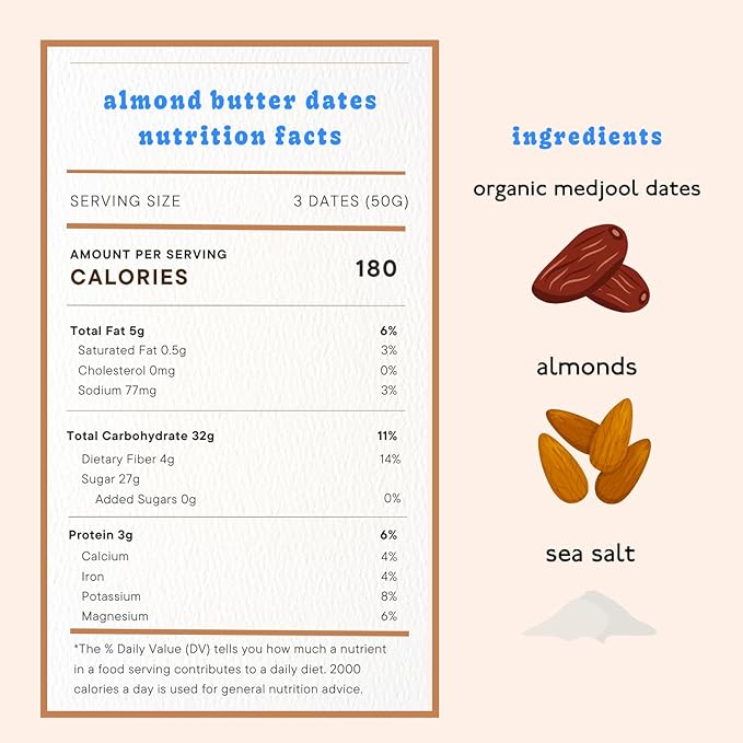 Realsy Almond Butter Filled Medjool Dates, Organic Dates with No Sugar Added, Gluten-Free, Vegan, Good Source of Fiber, Low Glycemic Index, All Natural Healthy Snack, (10 Pack)