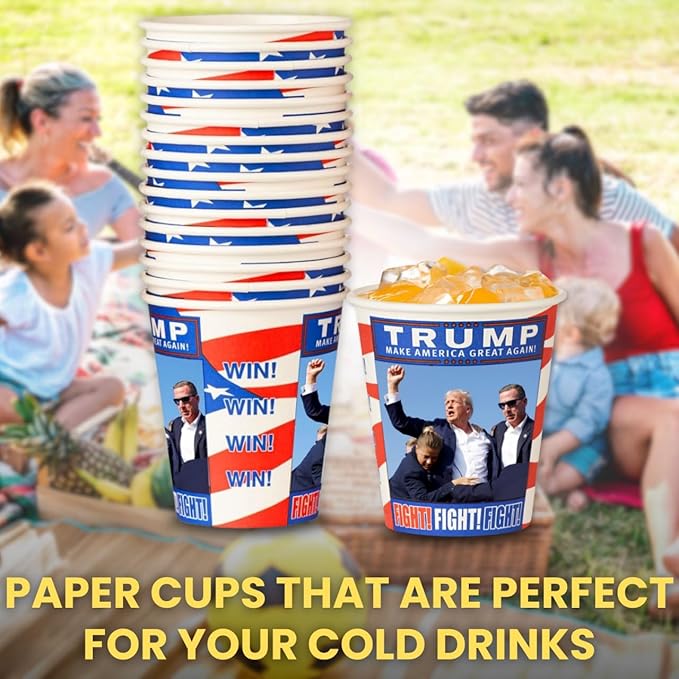 Smygoods Trump Design Disposable Paper Coffee Cups (12 OZ, 50 Count) For Hot Beverages, Tea, Espresso, Cocoa - To Go Drink Containers, Café & Office