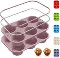 2 Pack 6 Cups Jumbo Muffin Pan with Metal Reinforced Frame Silicone Molds Egg Bites Silicone Circle Cookie Molds Extra Large Muffin Tin Jumbo Tart Pans Baking Sheet Set for Sandwiches