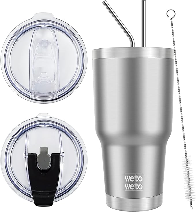 WETOWETO 30 oz Tumbler Stainless Steel Vacuum Insulated Coffee Ice Cup Double Wall Vacuum Coffee Tumbler for Hot and Cold drinks, Suitable for Beach, Travel, Party, Office (Stainless, 1 Pack)