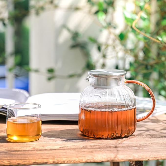 Glass Pitcher,46.7 oz/1380 ml,Hand Blown Glass Water Pitcher with Lid for Juice,Coffee, Tea, Milk, Hot Water and Iced tea,Father's Day Gifts