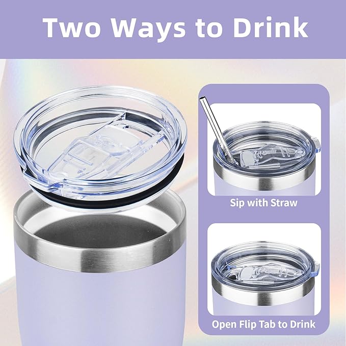 MEZMUT 20oz Coffee Tumbler with Lid and Straw Double Wall Vacuum Insulated Cup Stainless Steel Travel Mugs Insulated for Hot & Cold Leakproof Powder Coated Tumbler for Indoor Outdoor(Light Purple)
