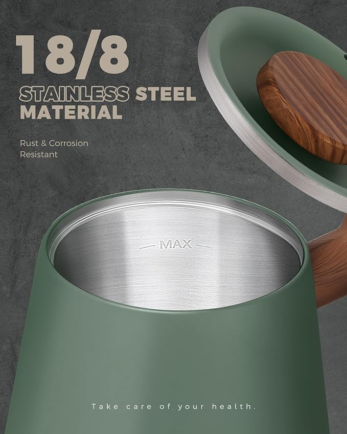 POLIVIAR Electric Gooseneck Kettle, 1350W Electric Tea Kettle Wood Pattern Handle, 34oz Pour Over Electric Kettle for Coffee & Tea, 18/8 Stainless Steel Inner, Temperature Control & Rapid Heating