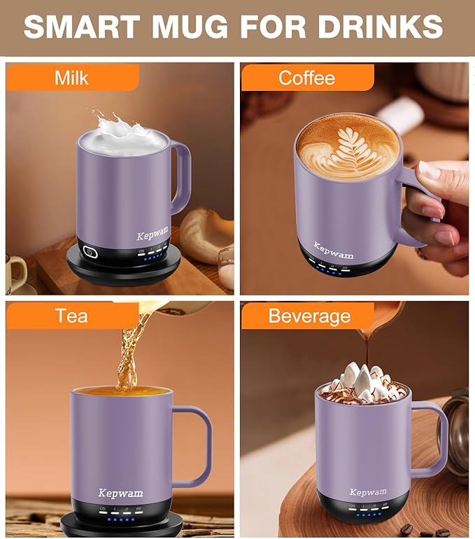 Self Heating Coffee Mug T1-16oz Fast Heating & Ultra Long-Lasting Battery Life, Heated Coffee Mug Up to 149℉ - Touch & App Controlled Coffee Mug, Birthday Gifts for Women and Men