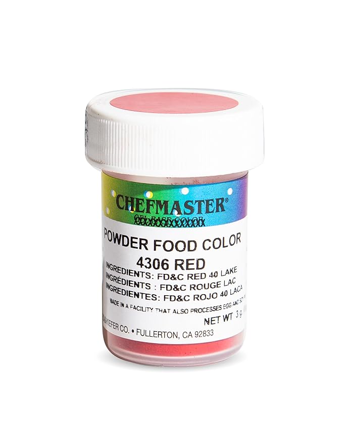 Chefmaster Red Dry Powder Candy Color | Vibrant Shades | Chocolate, Macarons, Fondant | Decorating | Professional-Grade Dye | Easy-to-Use | Manufactured in USA | 3 grams